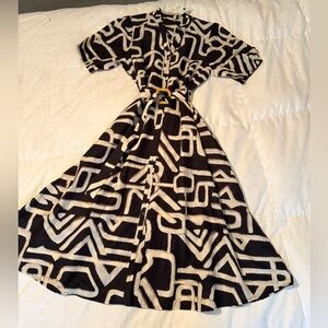 Kaktus Geometric Brown and Off White Dress